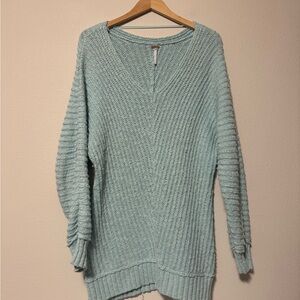 Free People V-Neck Sweater in Soft Blue